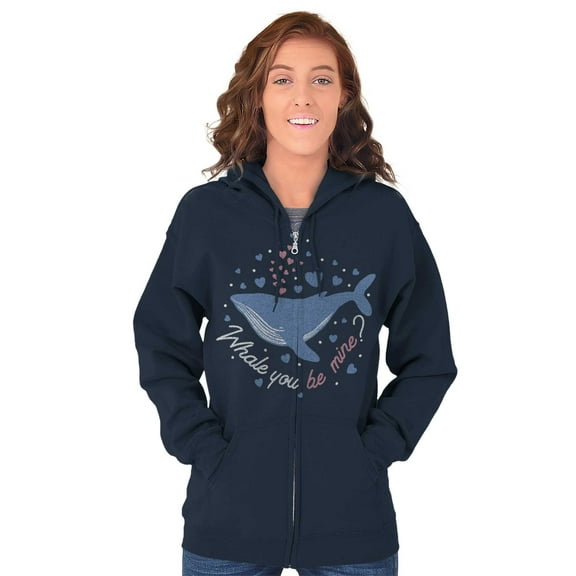 Whale You Be Mine Valentine Pun Womens Plus Size Graphic Zipper Hoodie Brisco Brands 5X