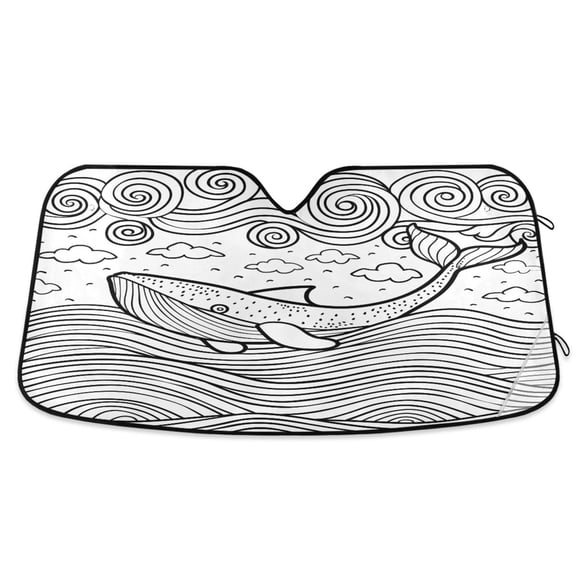 Whale and Ocean Waves Car Windshield Sun Shade Foldable Car Front Window Visor Heat and UV Protection 53x23.5