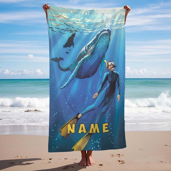 Whale diving absorbent microfiber towel cloth, one piece is suitable for swimming, yoga, picnic, summer vacation custom name beach towel cloth