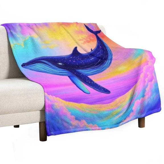 Whale in Cosmic Sunset Throws Blankets for Sofa Bed Winter Plush Warm Blanket Holiday Gifts