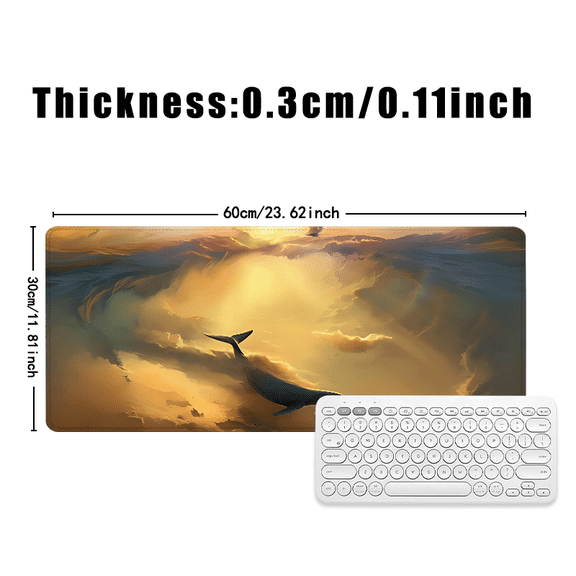 Whale in Golden Sky Art Mouse Pad 31.5 x 11.82 Inches Rubber Desk Accessory