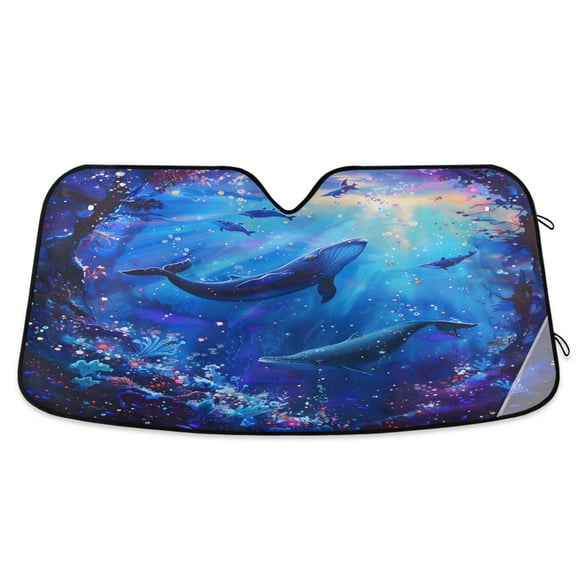 Whale in Sea Car Windshield Sun Shade Foldable Car Front Window Visor Heat and UV Protection 55x27.6
