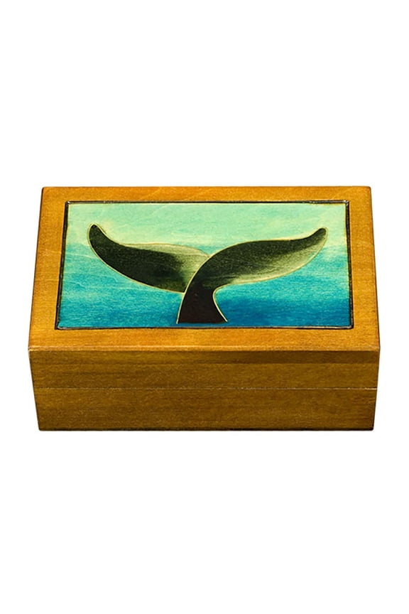 Whale's Tail Wood Box Handmade Linden Wood Ocean Sea Whale Keepsake Small Jewelry Kids Trinket