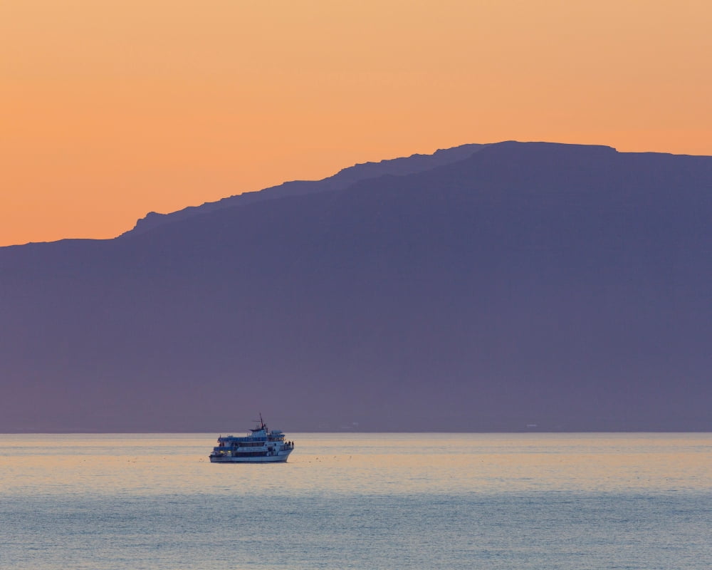 Whale watching boat under the Midngight Sun Reykjavik Iceland Canvas Art - Panoramic Images (22 x 27)
