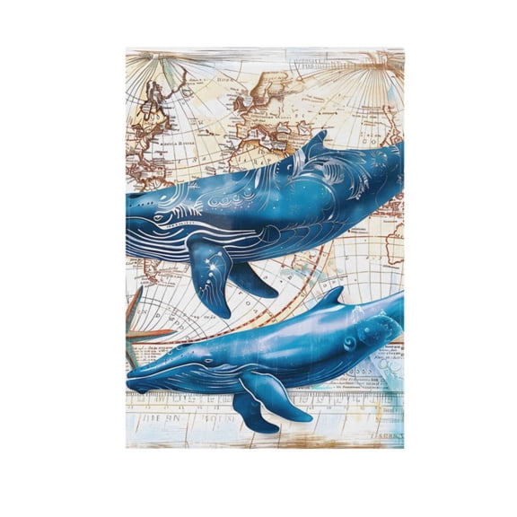 Whale with World Map Garden Flag House Banner 12" x 18" Double Sided Outdoor Yard Decoration