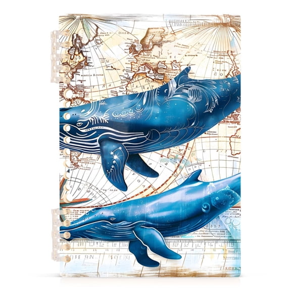 Whale with World Map Spiral Journal Notebook College Ruled Notebook 8.3" x 5.7" A5 Lined Thick Paper Page