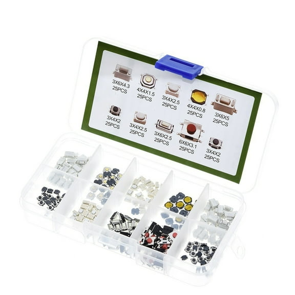 Whaledi 250 Piece Tactile Push Button Switches Assortment for PCB and DIY Projects