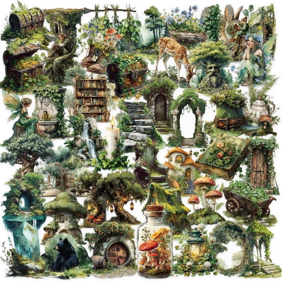 Whaledi 50PCS Cartoon Green Forest PVC Stickers Waterproof Decals for Tablets Laptops