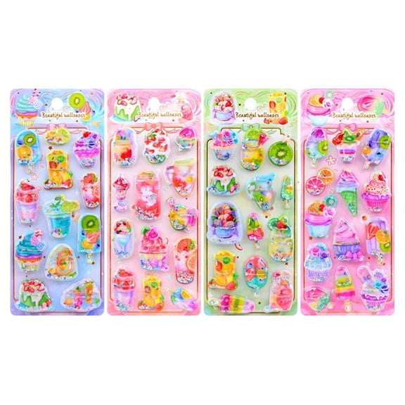Whaledi Adorable Ice Cream Shake Stickers 4PCS Water Motion Decals For Stationery