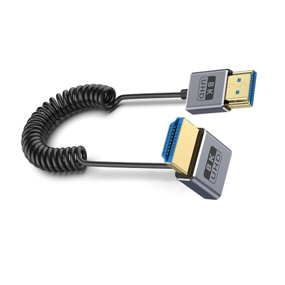 Whaledi Coiled Video Cable 8K60hz 2.1 Version Video Line with 90 Degree Elbow Plugs