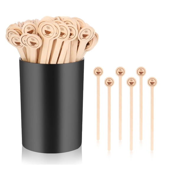 Whaledi Pack of 100 Practical Wood Mixing Sticks Round Ended Design Beverage Mixer