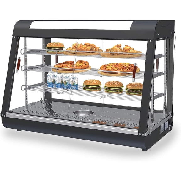 Whalefall 3-Tier Food Warmers Countertop, 35" Commercial Warm for Food Pizza Warmer w/ 3D Heating with Stainless Frame Sliding Glass Doors Pastry Display Case for Buffet Restaurant