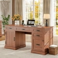 thumbnail image 1 of Whalefall 55'' Farmhouse Desk Home Office with Drawers, Executive Computer Desk Wooden with File Cabinet and Charging Station, Cerry Brown, 1 of 7