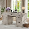 thumbnail image 1 of Whalefall 55'' Farmhouse Desk Home Office with Drawers, Executive Computer Desk Wooden with File Cabinet and Charging Station, White Wash Gray, 1 of 8