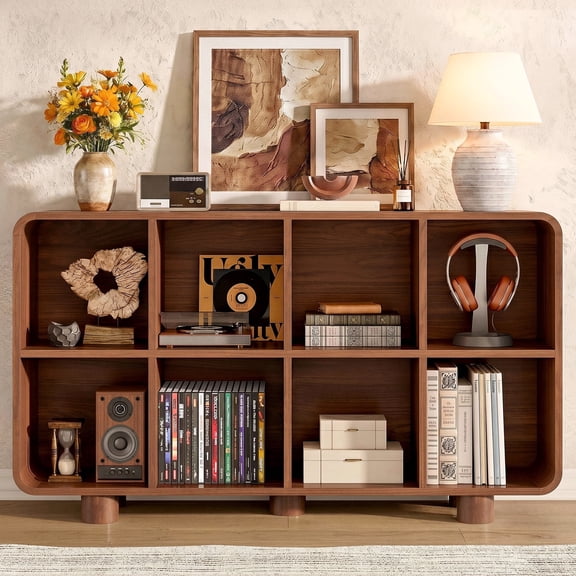 Whalefall 8 Cube Storage Bookcase, Horizontal Organizer Shelf 2 Tier, Walnut