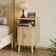 thumbnail image 1 of Whalefall Mid-century Modern Nightstand with Charging Station, Wood Fluted Tall End Table with Storage, Curved Round Edge Bedside Table, Natural Oak, 1 of 11