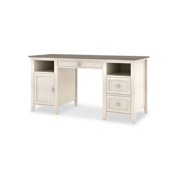 Whalen Abington Two-Pedestal Wood Computer Desk, 60" x 23.63" x 30.25", Dusty Aged Oak/Antique White