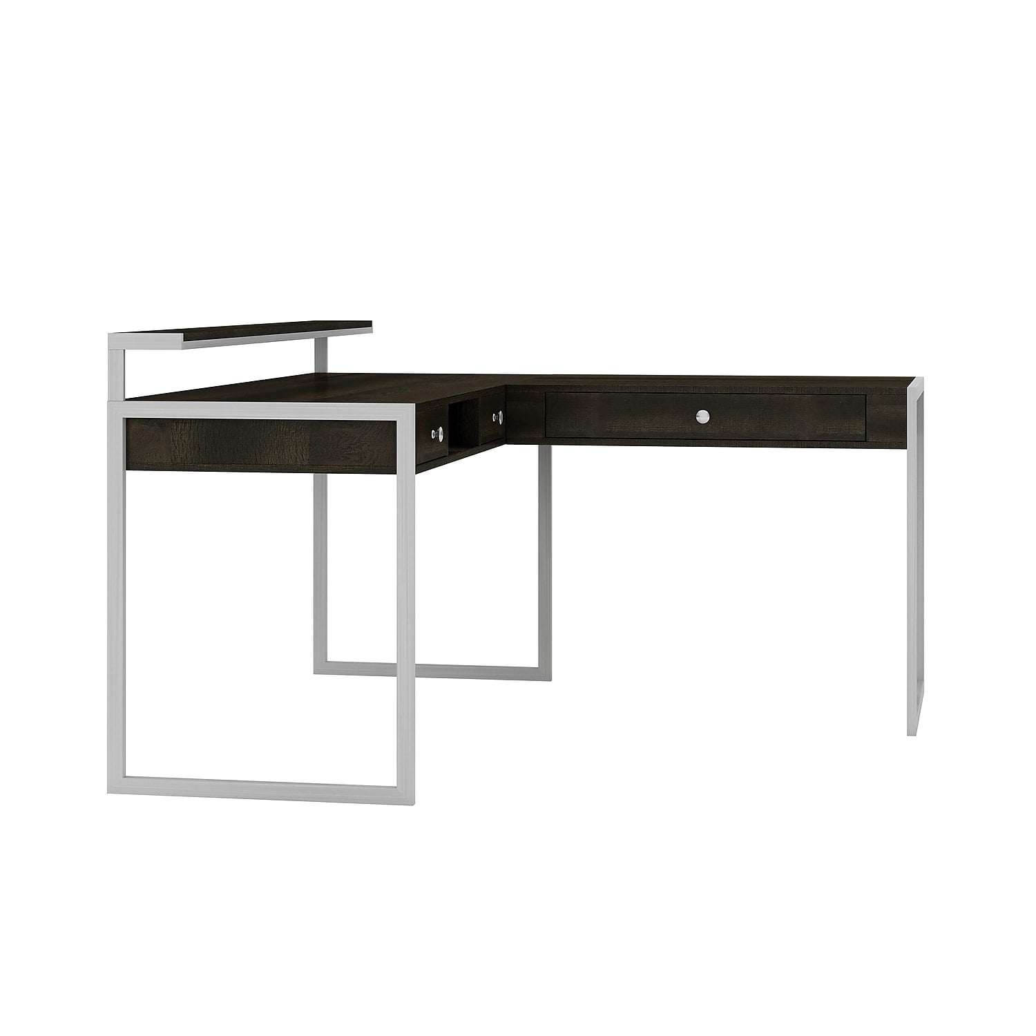 Asherton 60" Brown Wood L-Shaped Desk with Drawers