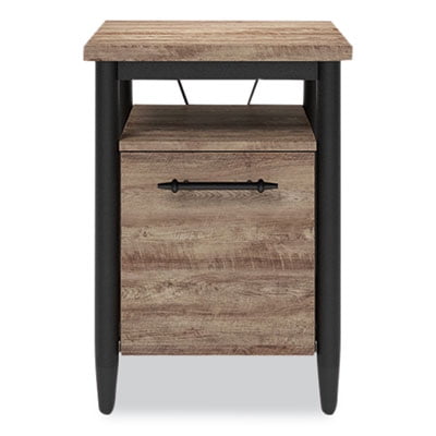 Crosscut Hickory Vertical File Cabinet with Black Nickel Metal Legs