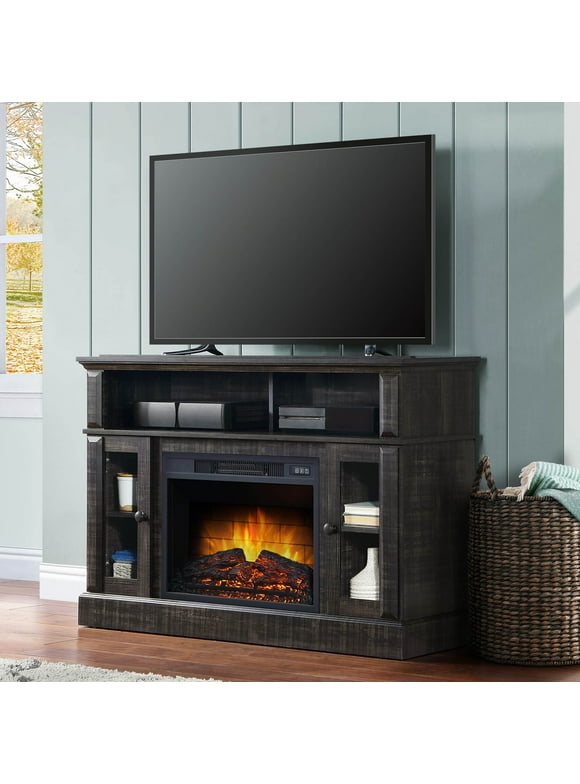 Whalen Furniture Barston Media Fireplace TV Stand for TVs up to 55”, Dark Pine Finish