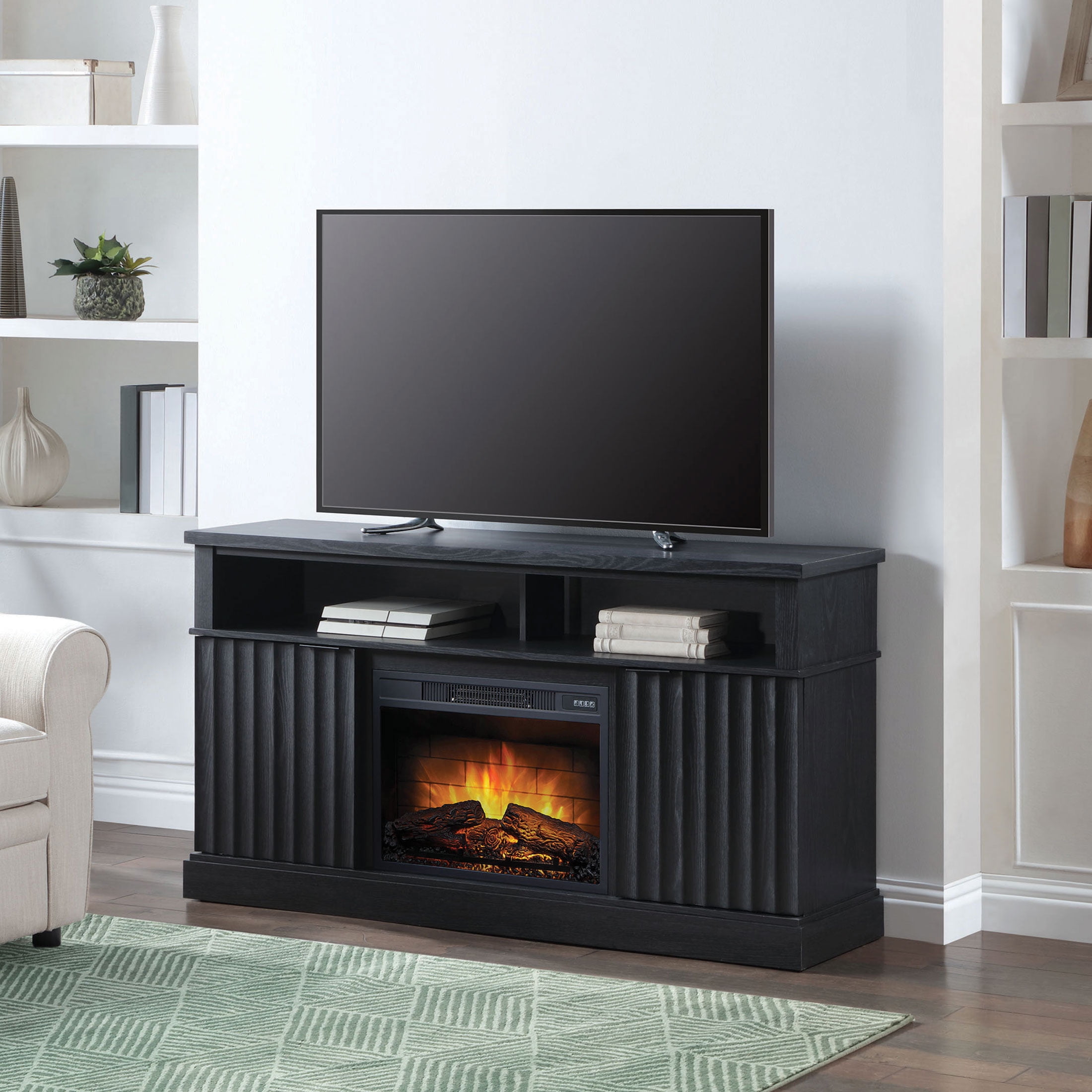 Whalen Furniture Harris Fluted Media Fireplace Console for TVs up