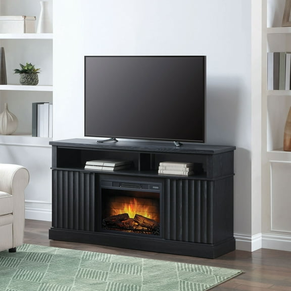 Whalen Furniture Harris Fluted Media Fireplace Console for TVs up to 70”, Black Finish