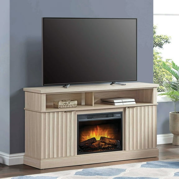 Whalen Furniture Harris Fluted Media Fireplace Console for TVs up to 70”, Pine Finish