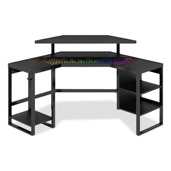 Onyx Black Corner Gaming Desk with RGB Lighting and Cup Holder