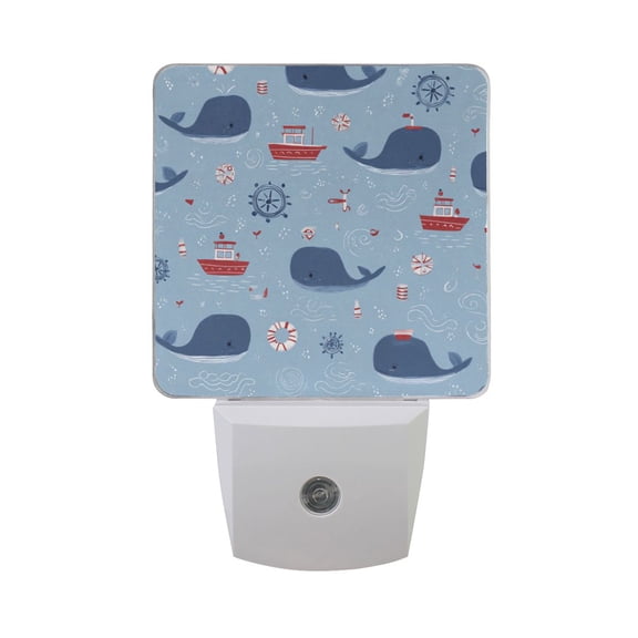 Whales Boats Waves Swimming Circles LED Night Light with Smart Sensor Plug Into Wall Dusk to Dawn 2 packs