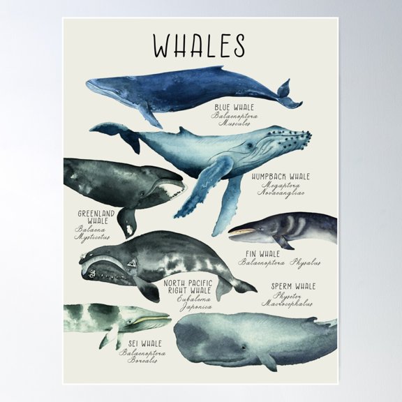 Whales Chart, Old School Style Poster Wall Art, Modern Wall Decor For Living Room Bedroom, 16x24 UNFRAMED