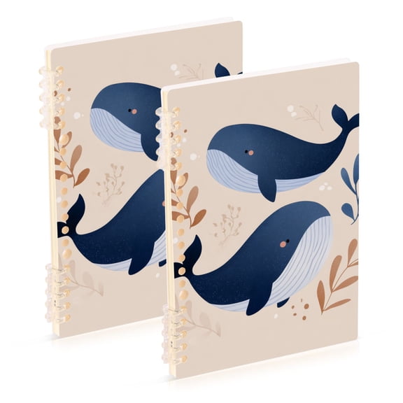 Whales Cute Logo Style Notebook Detachable Coil Notebook Diary Plan Book A5 Size 60 Pages 1 Pack
