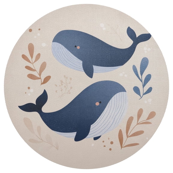 Whales Cute Logo Style PVC Round Grid Placemat Table Mat 1 Pc 15.4" x 15.4"