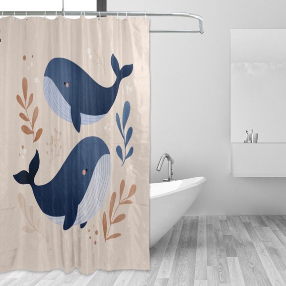 Whales Cute Logo Style Shower Curtains with 12 Hooks Waterproof Bathroom Decor 66" x 72"