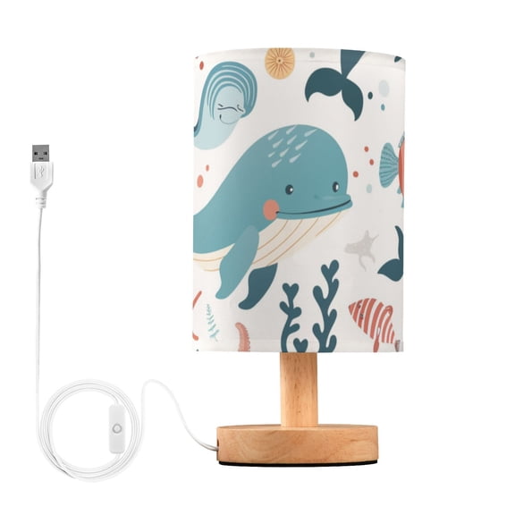 Whales Dolphins Water Plants Table Lamp with USB Port LED Warm Light Lamp Night Light Home Decor