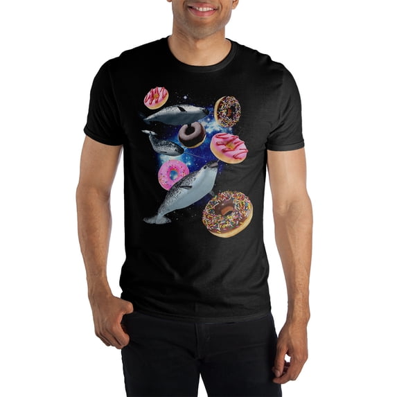 Whales & Donuts Men's Black T-Shirt Tee Shirt-Medium