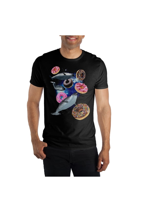 Whales & Donuts Men's Black T-Shirt Tee Shirt-XX-Large