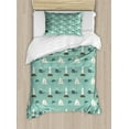 thumbnail image 1 of Whales Duvet Cover Set Twin Size, Repetitive Lighthouse and Sailing Boats Happy Giant Mammal Blowhole Water, Decorative 2 Piece Bedding Set with 1 Pillow Sham, Pale Seafoam Sky Blue, by Ambesonne, 1 of 3