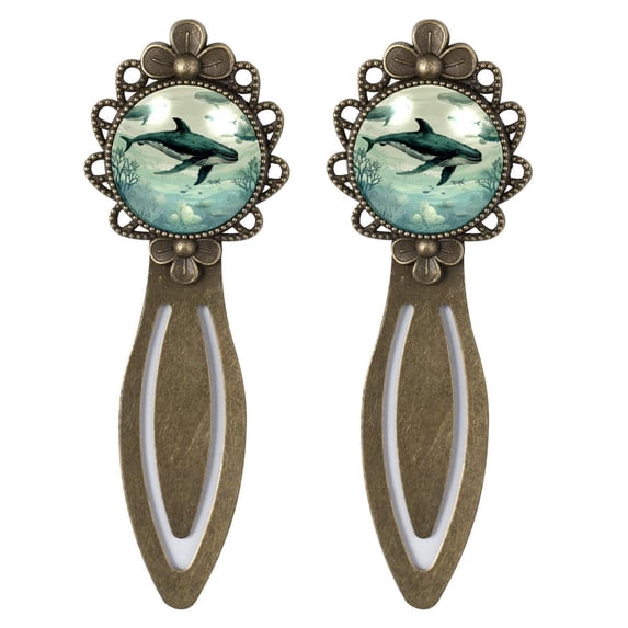 Whales Elegant Set of Two Vintage Copper-Colored Lace Bookmarks, Gift for Book Lovers and Readers