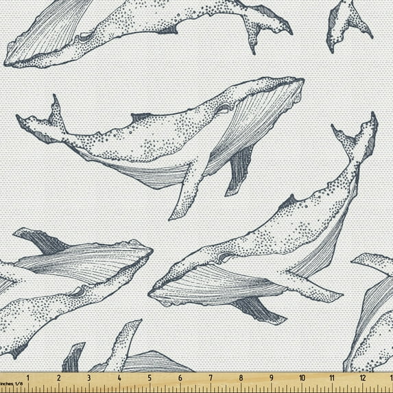 Ambesonne Whales Fabric by the Yard Upholstery, Fish Illustration Gentle Dot, 3 Yards, Slate Blue