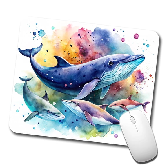 Whales Family Colorful Watercolor Mouse Pad Low Profile Gaming Mat
