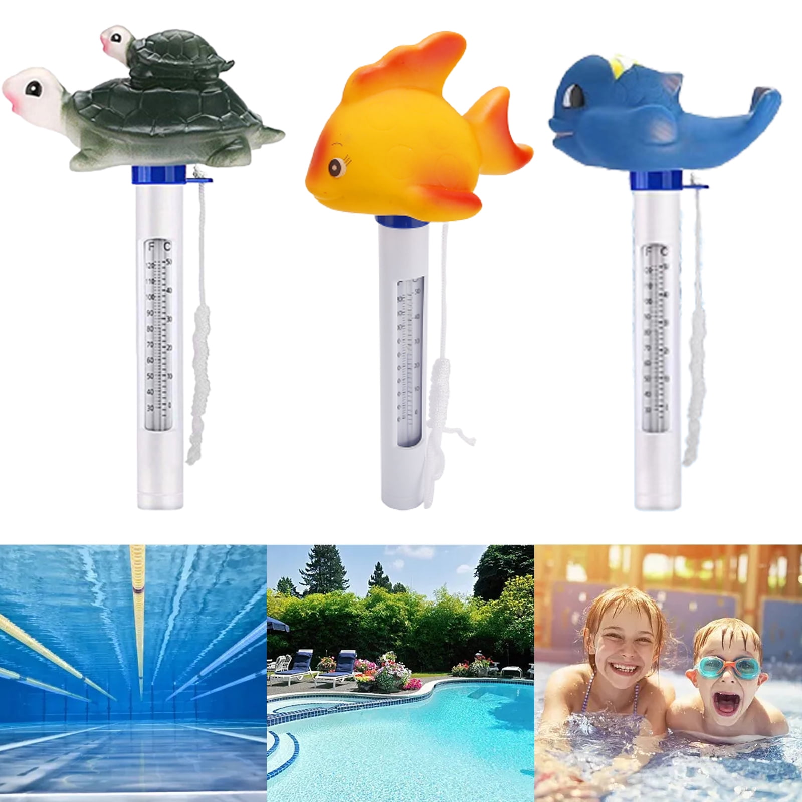 Whales Goldfish Turtles Pool Thermometer, Floating Pool Thermometer, with One Rope for All
