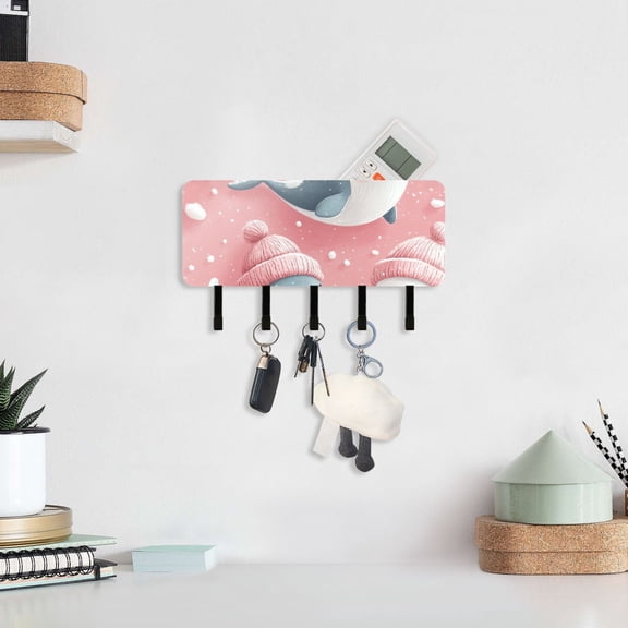 Whales Hats Key Holder for Wall Mail Holder Organizer with 5 Key Hooks Wall Mount Key Rack with Shelf