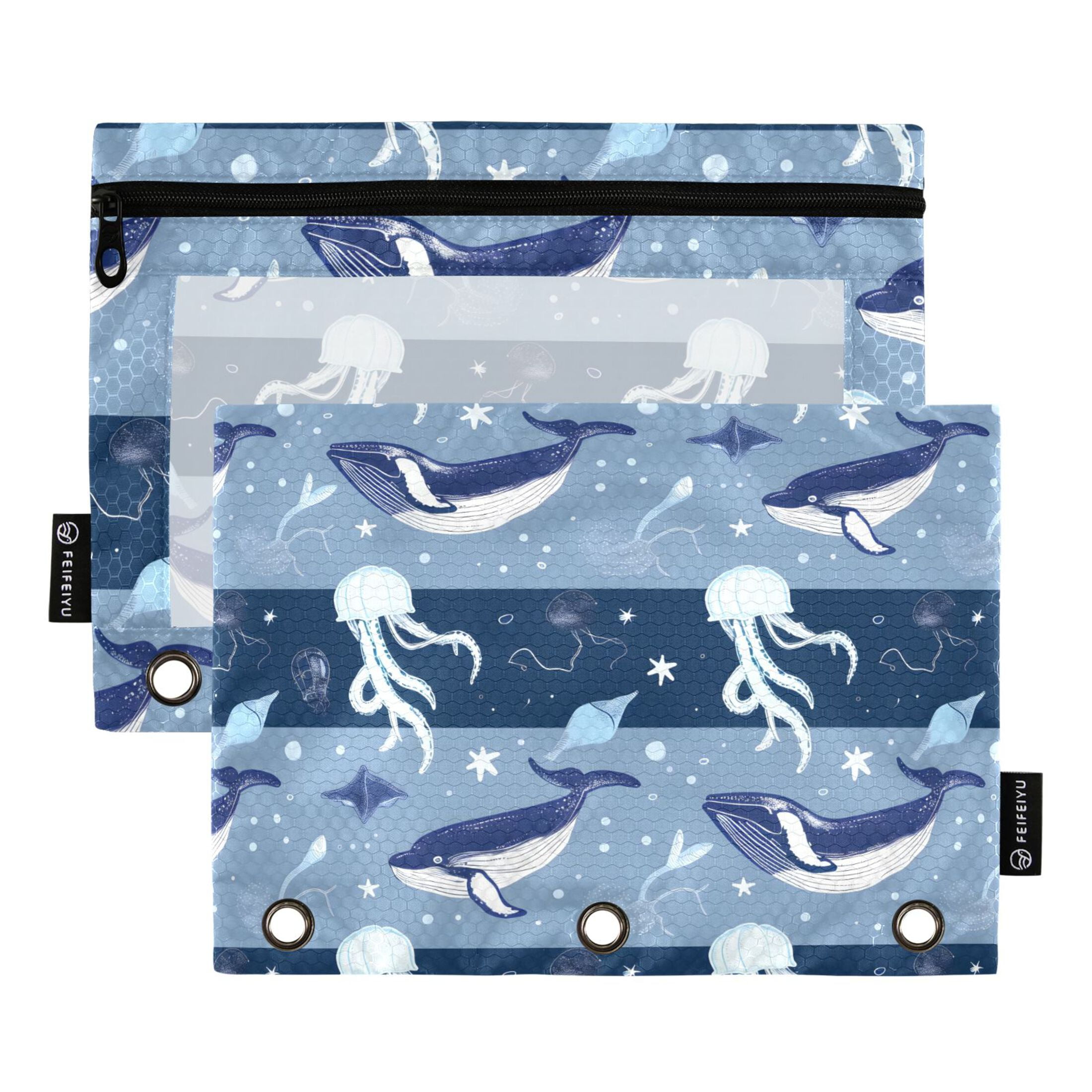 Eoozwa 3 Ring Binder Pencil Pouch - Clear Window Pencil Case With Smooth Zipper Big Capacity Pencil Bag With 3 Reinforced Grommets