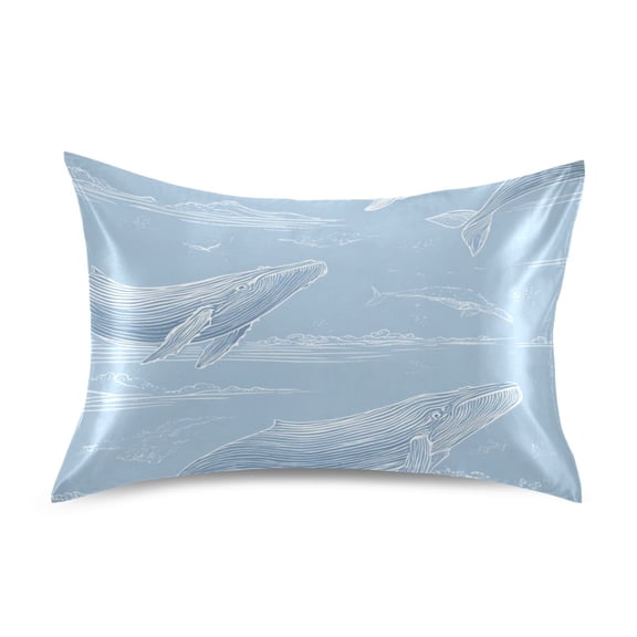Whales Jumping Clouds Hand Painted Satin Pillowcase Envelope Design Pillow Covers 1 Pack Standard Size 20" x 26"