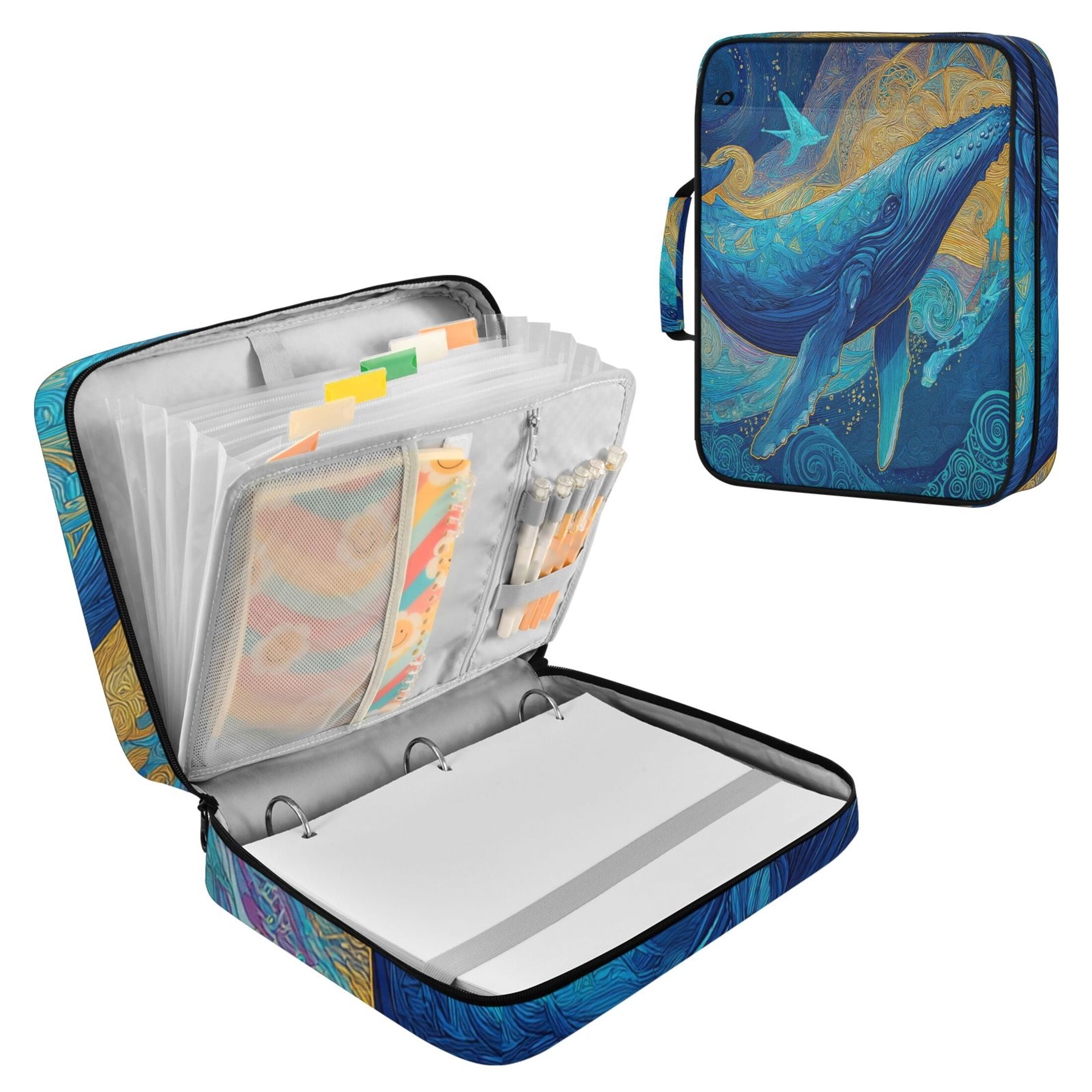 Whales Jumping Out Of Sea Elegant Accordion File Organizer Expanding File Folder 3-Ring Binder Bag 500 Sheets A4 Size