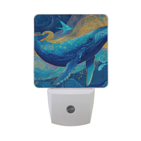 Whales Jumping Out Of Sea Elegant LED Night Light Sensor Lamp Plug-in Adjustable Brightness 2 Pack