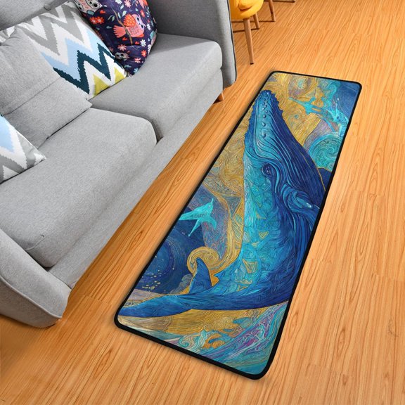 Whales Jumping Out Of Sea Elegant Long Floor Mat Runner Rug Area Mat Noise Reduction Water Absorbent Non-Slip 72" x 24"