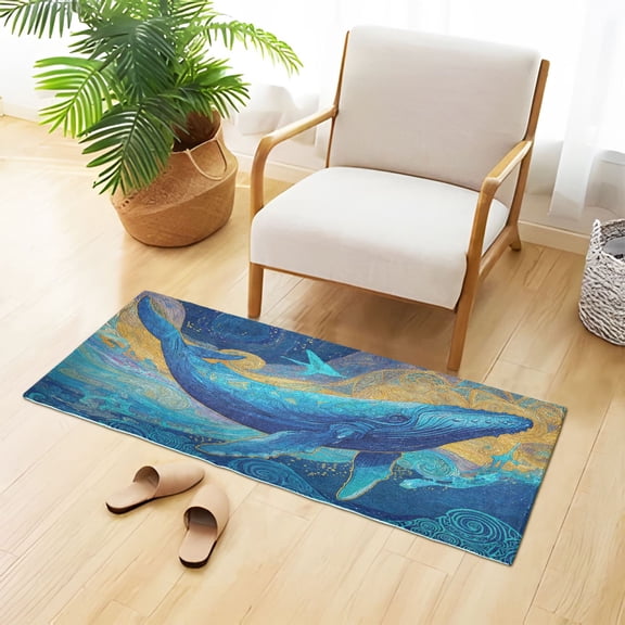 Whales Jumping Out Of Sea Elegant Plush Carpet Non Slip Runner Rug Absorbent Bath Mat 39" x 20"