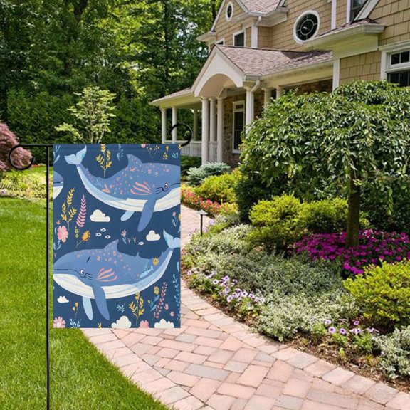 Whales Leaves Garden Flag Double Sided 12 x 18 Inch Outside Yard Decoration Outdoor Flag