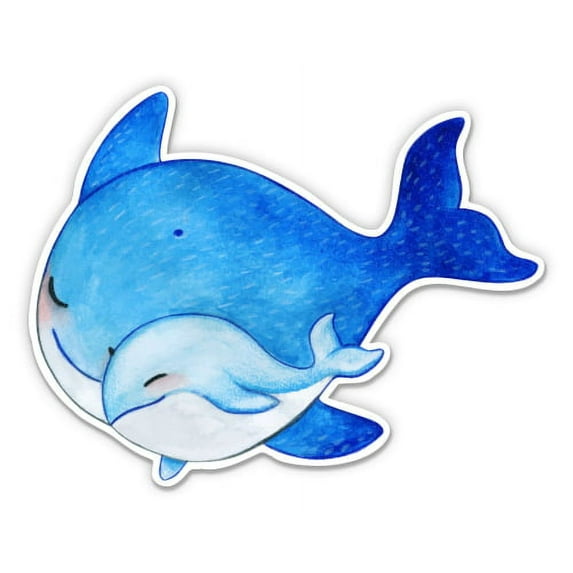Whales Mom and Baby - 3" Vinyl Sticker - For Car Laptop Water Bottle Phone - Waterproof Decal